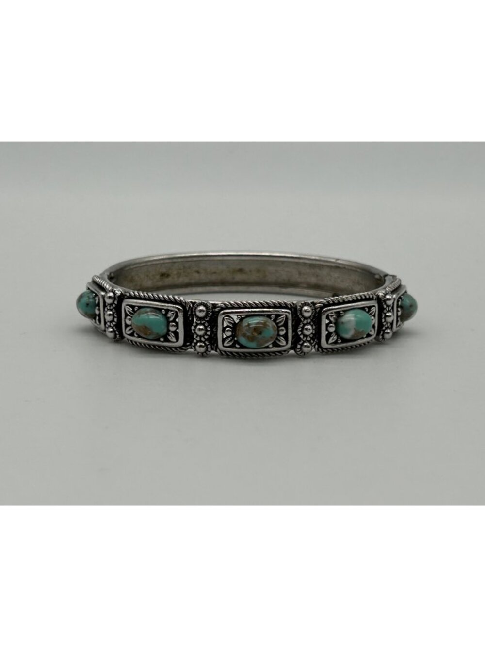 SHP Faux Turquoise Panel Link Bracelet Southwestern Silver-tone Costume Jewelry - Picture 11 of 13